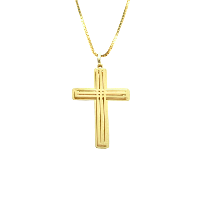 Pingente Ouro 18K Crucifixo Com Faixas