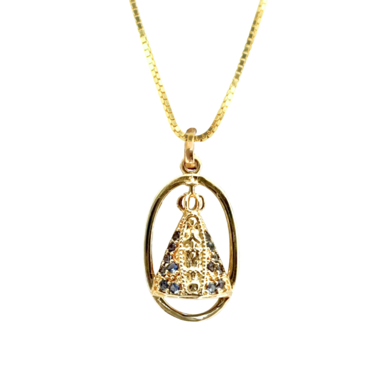 Pingente Ouro 18K Nossa Senhora Aparecida Com Pedra